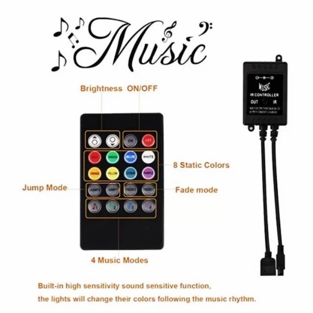 Remote Driver IR Controller Sensor Suara Music Led Strip RGB 5050 3528