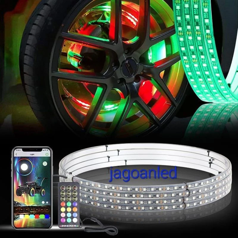 4pcs 14 inch Lampu Cincin Roda Mobil Lampu Velg RGB by APP RF Sync